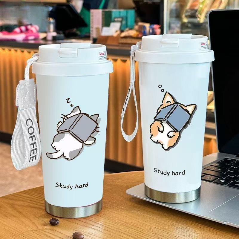 Botol Termos Stainless Steel 316 - Botol Termos Unik Aksara Mandarin "Kucing dan Anjing Santai" + "M