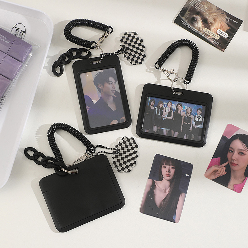 

Simple Black Card Holder Fashion Photocard Holder Photo Card Display Protective Holder Backpack Pendant School Stationery