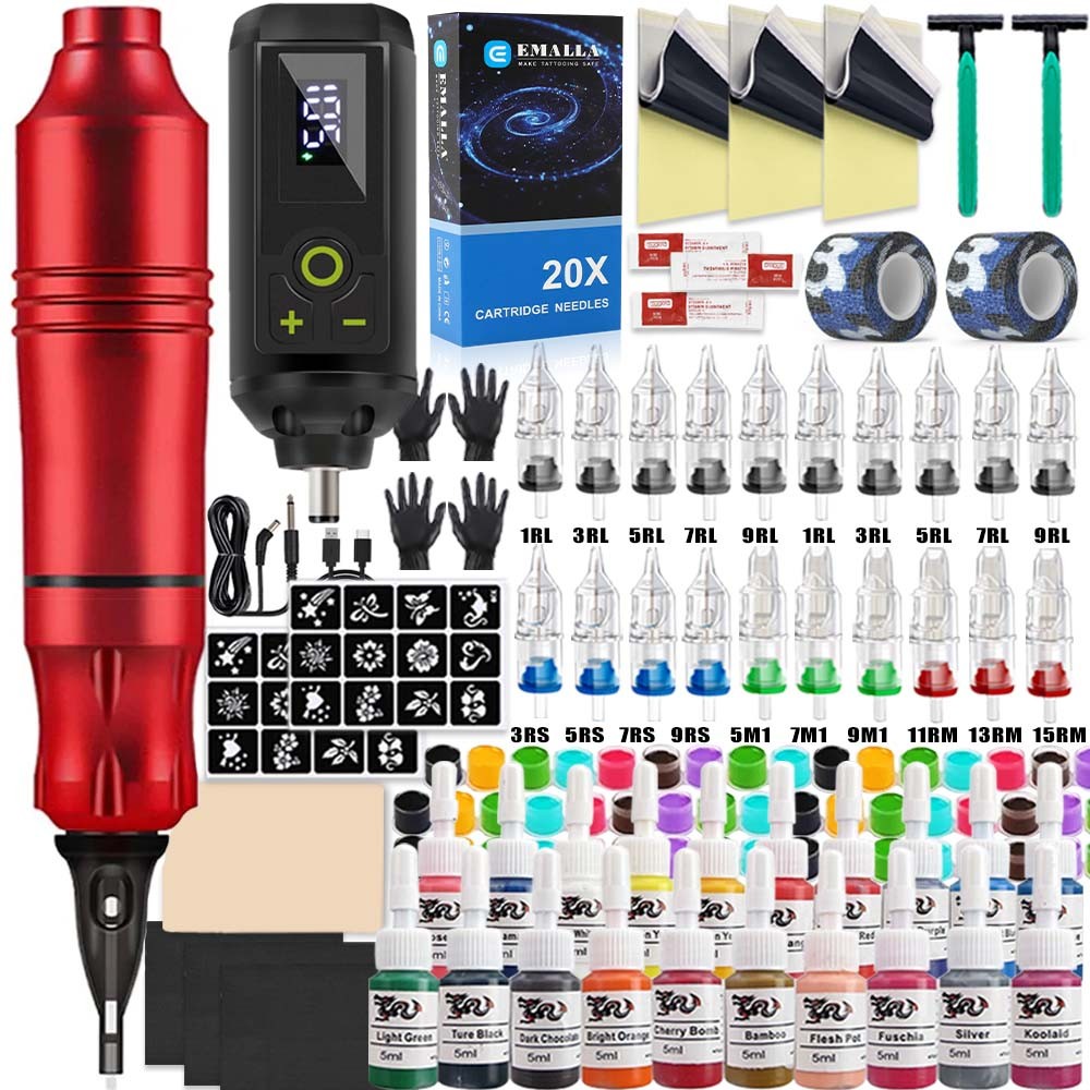 Professional Tattoo Machine Full Set Rotary Tattoo Machine Pen Kit Makeup Cartridge Needles Inks Ski