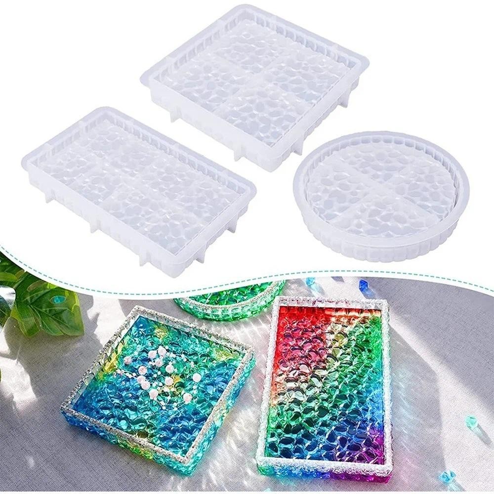 

Ashtray Glass Crystal Texture Tray Resin Molds DIY Round Square Rectangular Fruit Tray Storage Concrete Plaster Silicone Mold