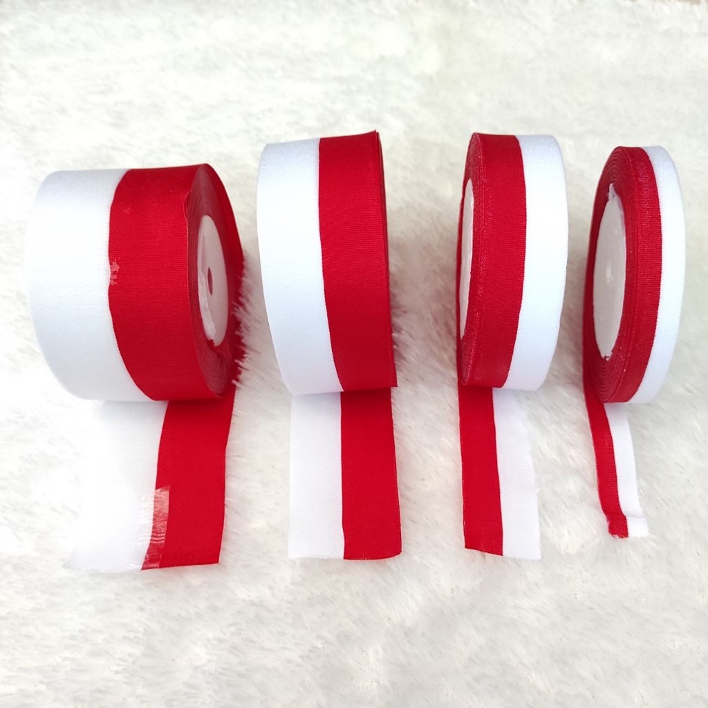 

1 Roll Pita Kain Merah Putih 12mm, 25mm, 40mm, 50mm / Pita Kain Bendera / Pita Merah Putih Agustusan