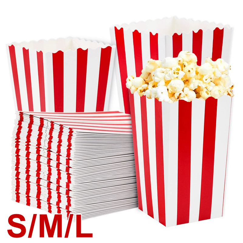 

12pcs Popcorn Box Buckets Movie Night Fries Cup Snack Containers Birthday Party Supplies Wedding Christmas Carnival Stripes Bags