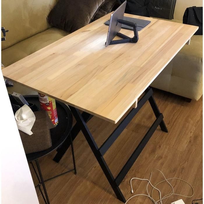 Meja Lipat Besar 120x60 Tinggi 100 cm Full Kayu Solid - Natural Kaki Hitam