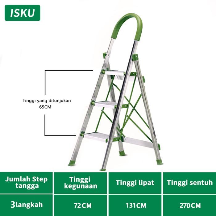 ISKU Tangga Lipat Aluminum MultiFungsi Tangga Lipat Portable 3-6 Step - 3 Step Aluminium Hijau - 3 S