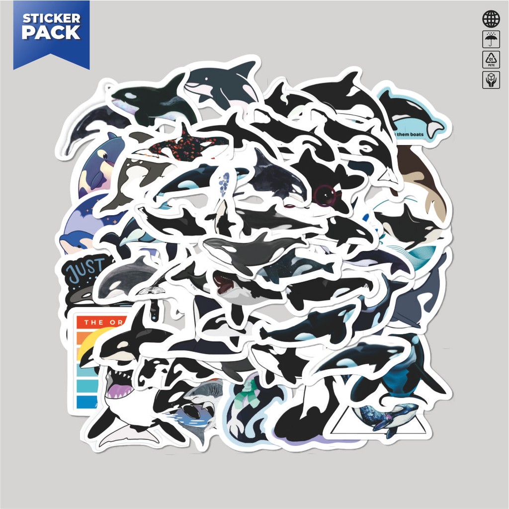 

[100PCS]Stiker Pack Stiker Hewan Orca/Paus Aesthetic Vinyl Anti Air Dekorasi Sticker Laptop Buku Journal Koper Helm Casing HP Gitar Helm Skateboard