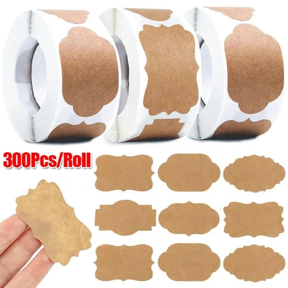 

300Pcs/Roll New Self-adhesive Kraft Paper Stickers Organizer Label DIY Gift Tags Brown Baking Sticker