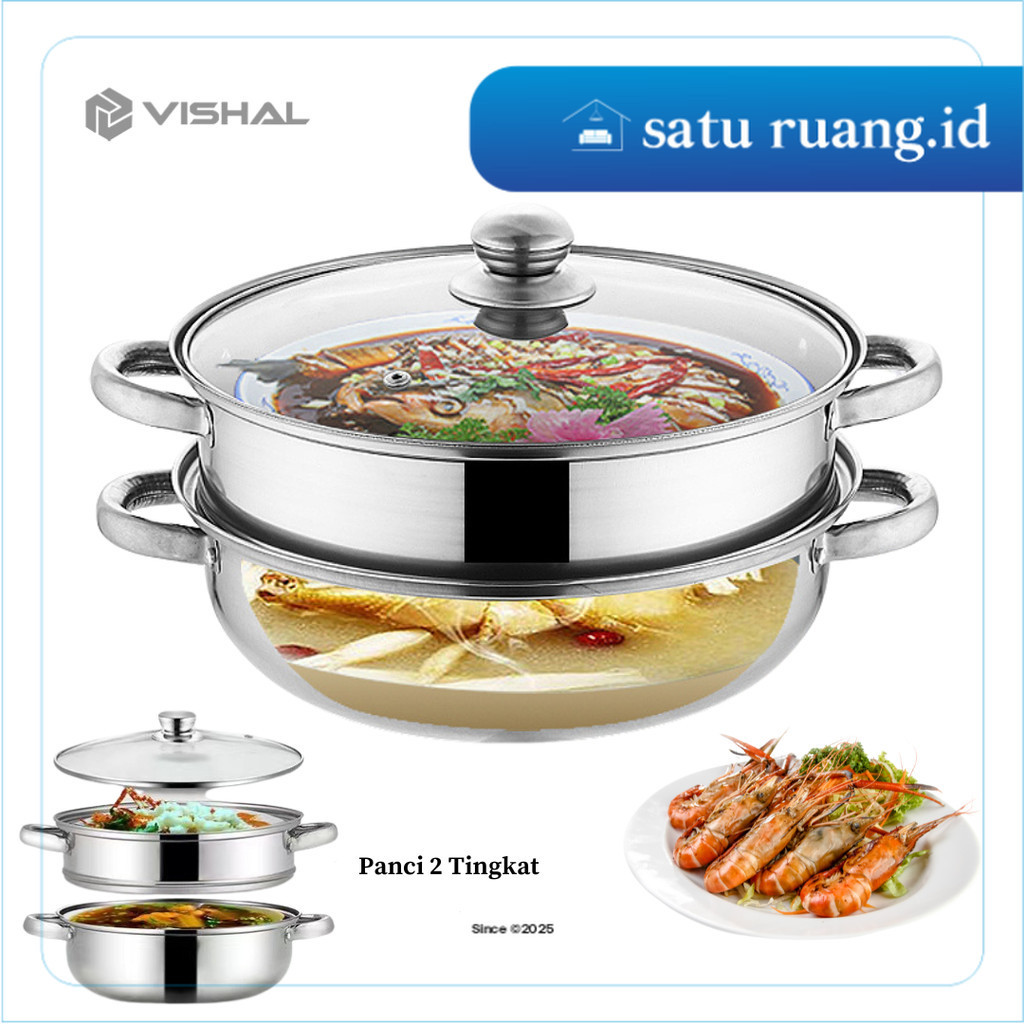 SatuRuang.Id -  Panci Steamer Stainless 2 Tingkat Multifungsi/ Set Panci Kukus Siomay 2 in 1 / Panci