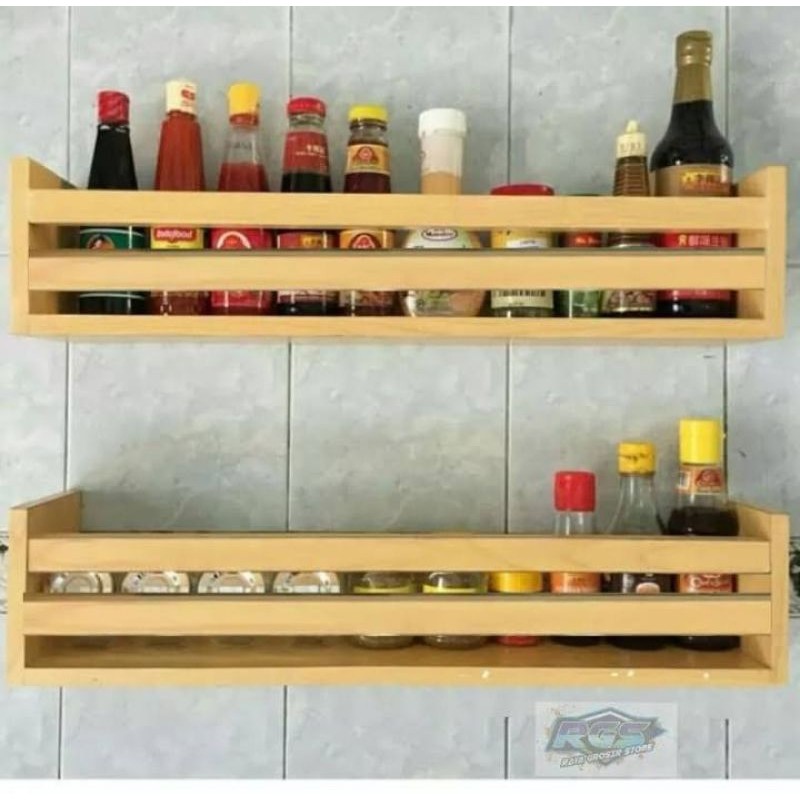 Rak Bumbu kayu Dekorasi Dinding tatakan Buku wadah Kosmetik Skincare Gantung Modern Minimalis Serbag