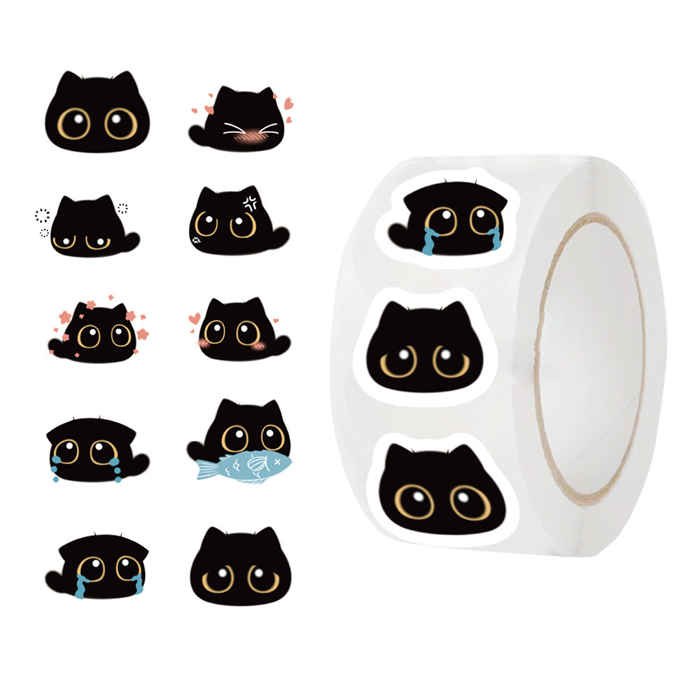 

500pcs/roll Black Cats MEME Cartoon Graffiti Sticker DIY Guitar Laptop Notebook Suitcase Cup Waterproof Sticker Kids Toy Gifts