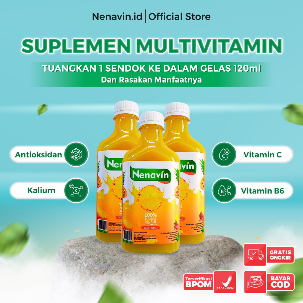 

Paket 3 BOTOL Nenavin Cuka Nanas 100% Original, Fermentasi Alamiah Tanpa Zat Kimia
