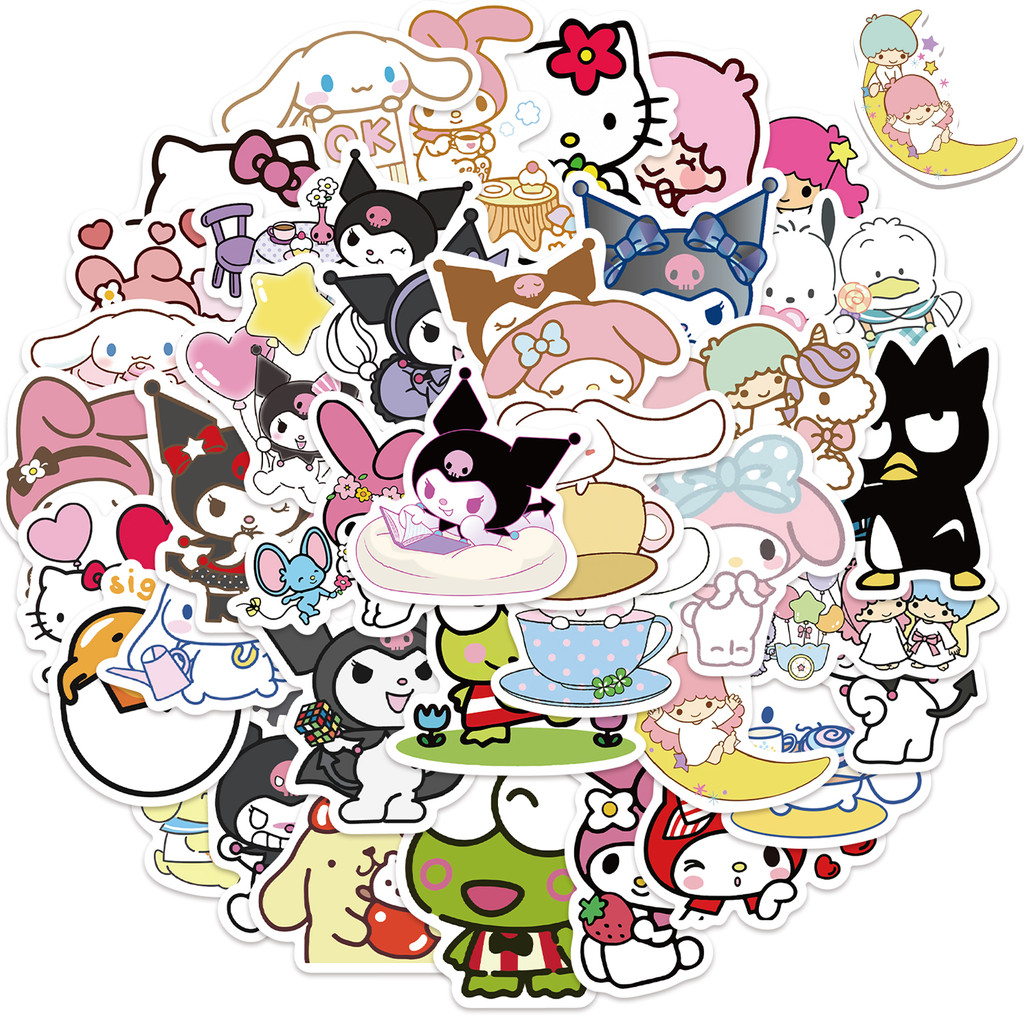 

50/100PCS Sanrio Collection Doodle Stickers Kuromi Hello Kitty Melody & Friends Decals Kids Reward Guitar Phone Laptop Stickers