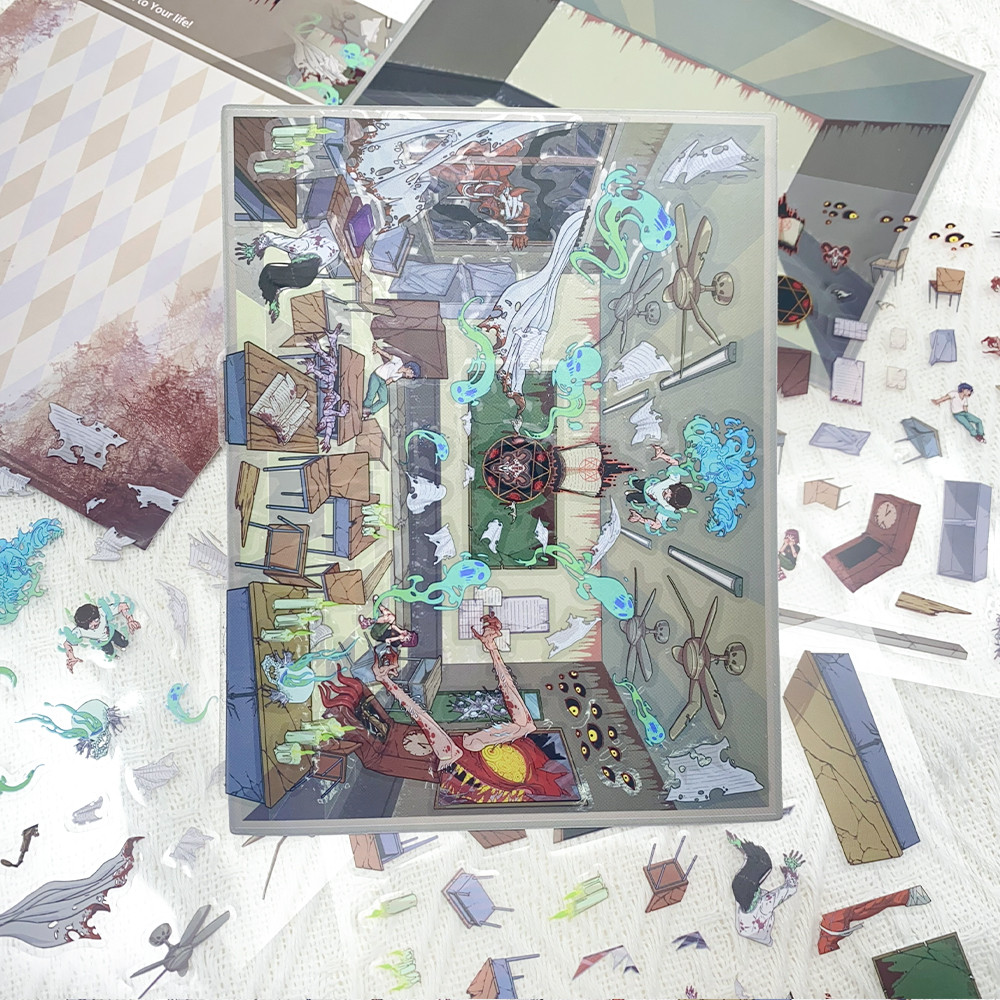 

Horrible Classroom Curse Night Miniature Scene 3D Landscaping Stickers DIY Scene Stacking and Pasting Hand Account PET Stickers