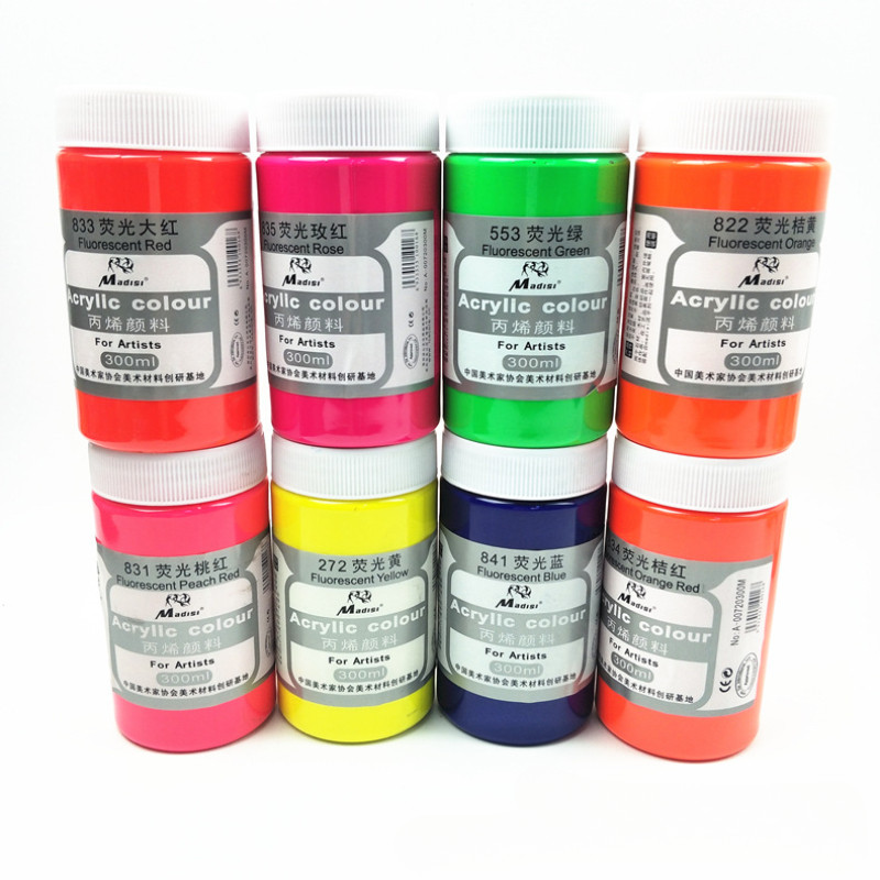 

300ml Fluorescent Color Pearlescent Metallic Acrylic Pigment Strong Coverage Power for Wall Painting Hand-painted Hand-drawn DIY