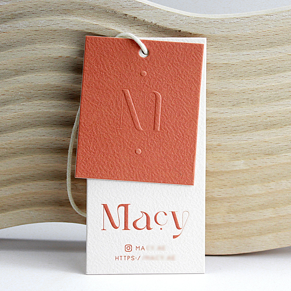 

Custom LOGO Embossed Printed Cardboard Clothing Hangtag Specialty Paper with Texture Square Swing Tags Brand Promotion