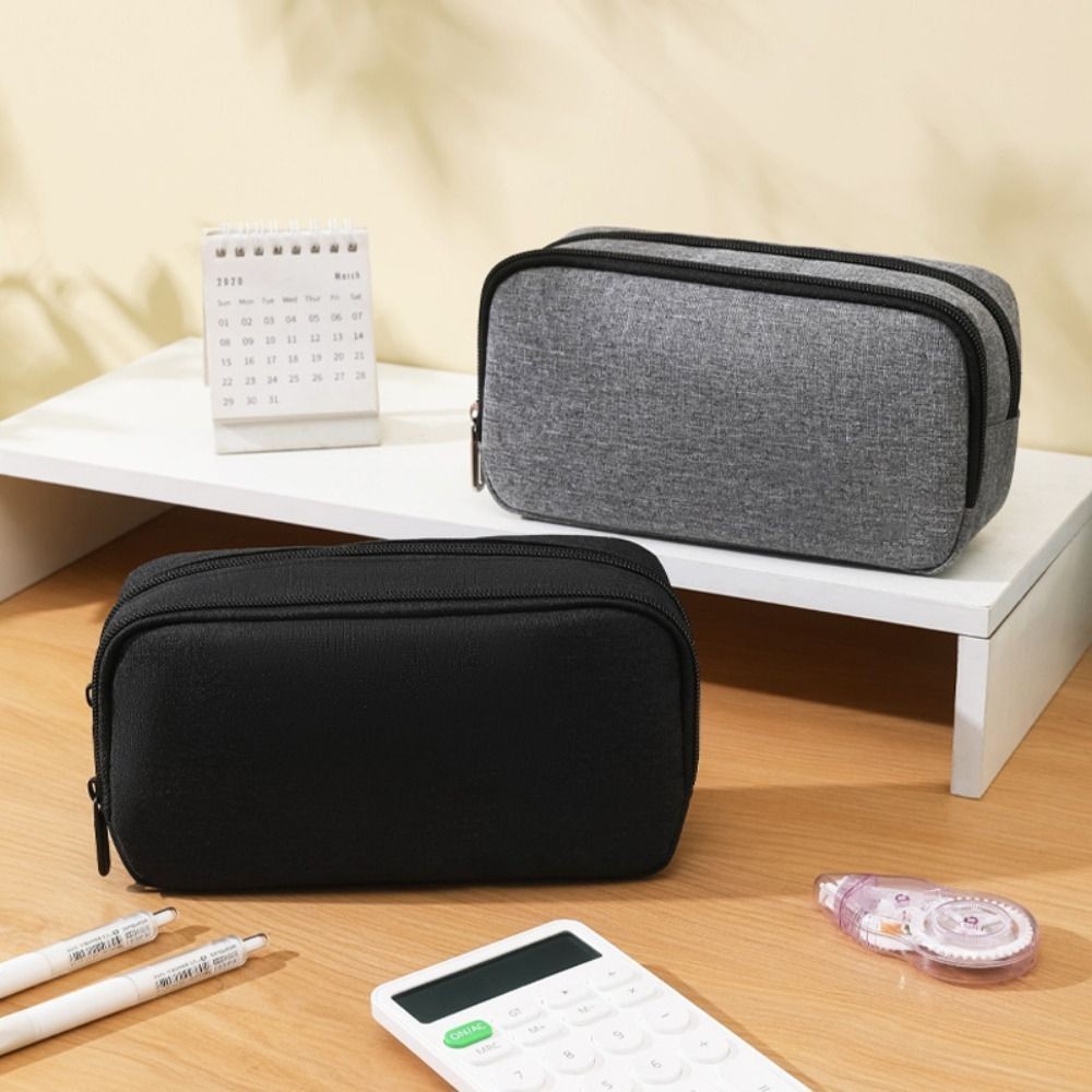 

Simple Nylon Pencil Case Large Capacity Double Layered Stationery Box Portable Student Stationery Bag School Supplies