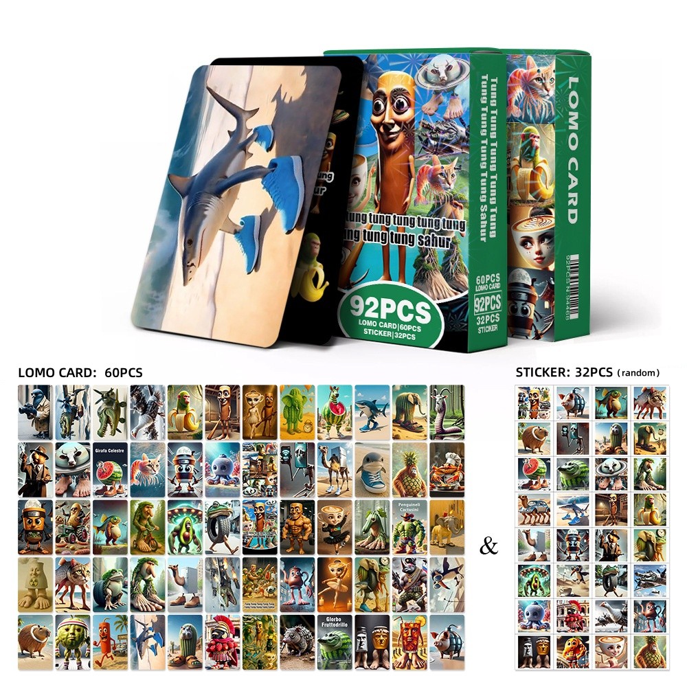 

92PCS 30PCS CartoonTungtungsahur Card Shark LOMO Card Stickers Tralalero Tralala BU Game Monster Card Collection Toys Gift