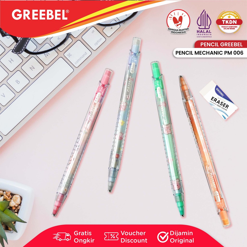 

GREEBEL Pensil Mekanik PM-006 Cute Mouse (1PCS) / Mechanical Pencil Penghapus / Propelling Pencil Mechanic