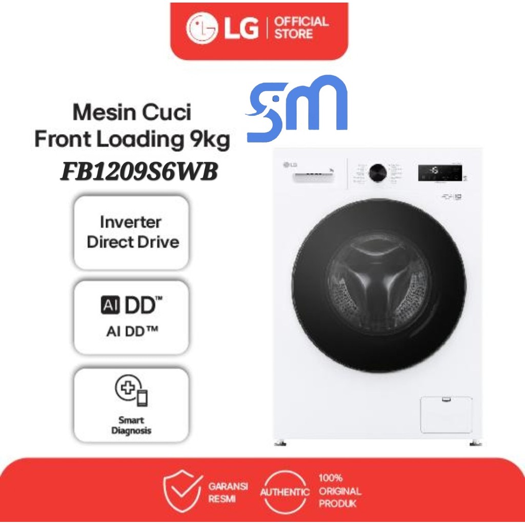 Mesin cuci LG Front Loading FB1209S6WB 9 kg bukaan depan 1209S6WB