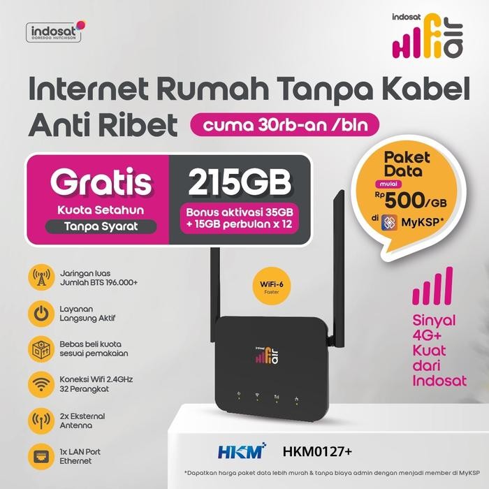 INDOSAT HIFI AIR HKM 0127+ MODEM INDOSAT OOREDOO HUTCHISON MODEM WIFI ROUTER 4G LTE 2188GB