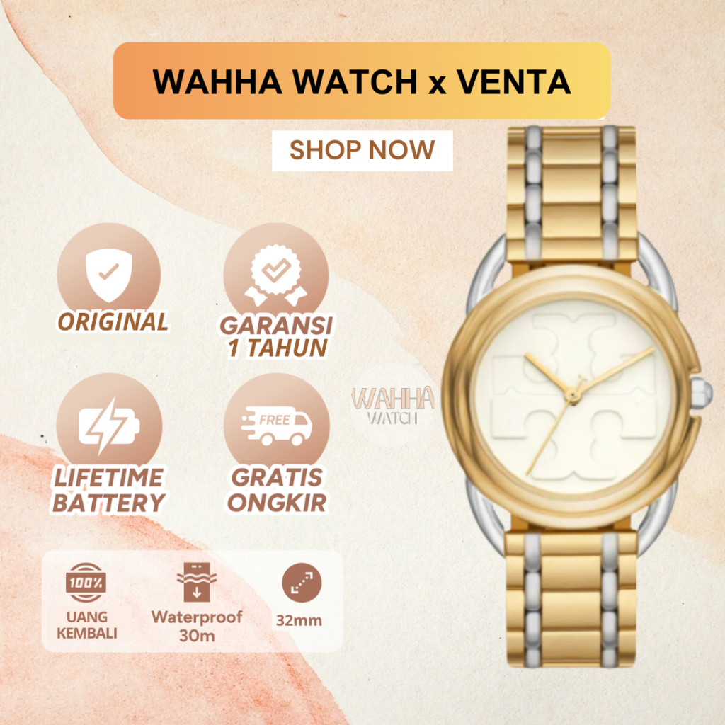 Jam Tangan Wanita Tory Burch TBW7222 / TBW-7222 The Miller Two-Tone Gold Stainless Steel   [BERGARAN