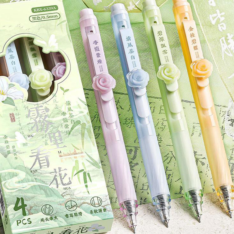 

4Pcs Chic Gel Pens Fast-Drying Writing Instruments Smooth Flow Ink Trendy Press Action Pens For Students, Stationery Gifts