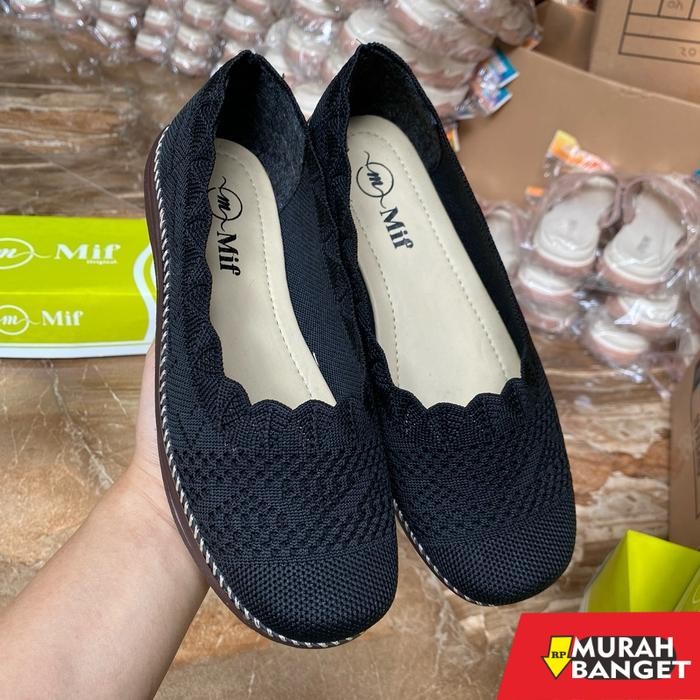 Sepatu Slip On Rajut Wanita Mif Original Kode SSOR - hitam, 37