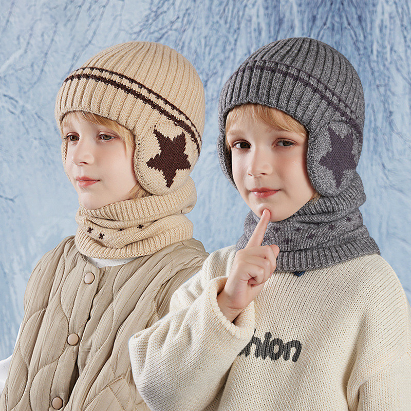 2pc3-12Y children's hat for warmth in autumn and winter, a thick windproof ear-protecting hat and sc