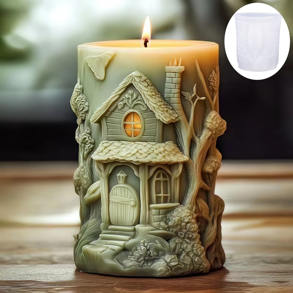 

Magic House Relief Cylinder Candle Silicone Mold Halloween Gift Magic Elf Castle Cylinder Resin Mould Devil House Gypsum Molds