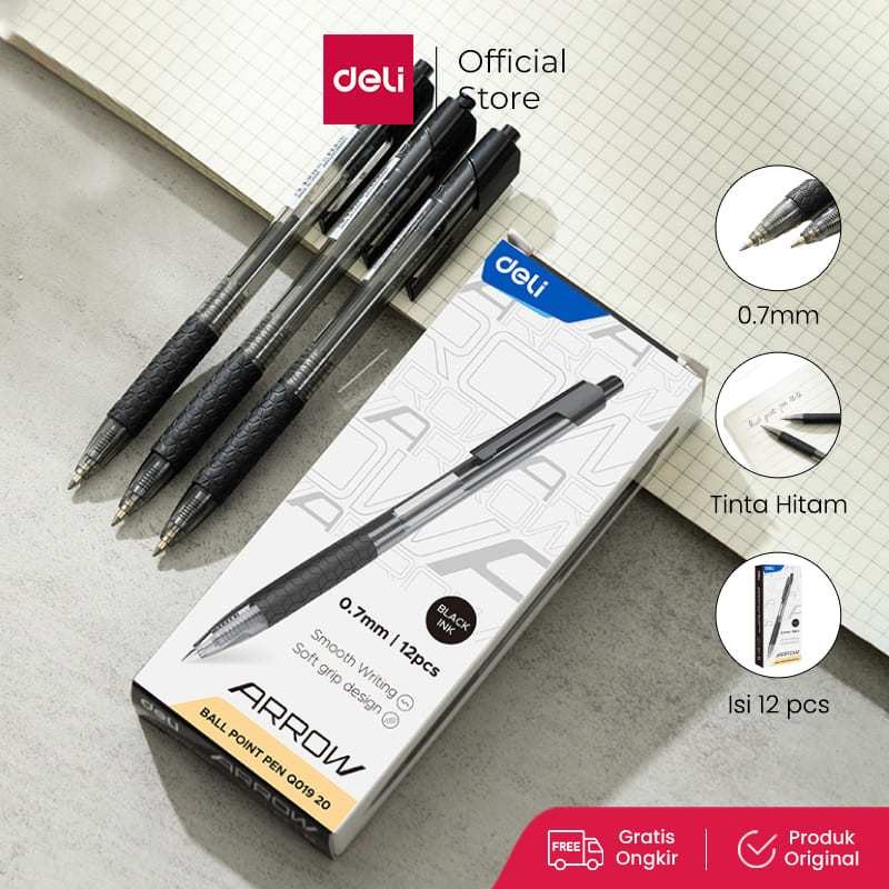

Deli Pulpen Ball pen Cetek Penulisan Halus 0.7mm Hitam EQ01920