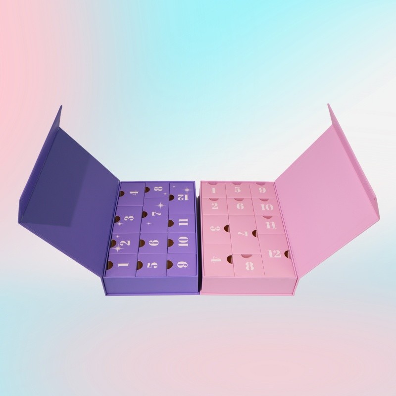 

Holiday Countdown Calendar Gift Packaging Storage Box - 12-Piece Empty Paper Blind Box Holiday advanced purple Gift Packaging