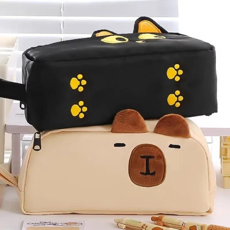

Plush Ears Capybara Stationery Bag Cute 3D Cat Pencil Case Large Capacity Creative Cartoon Pen Bag Simple Storage Bags 2025