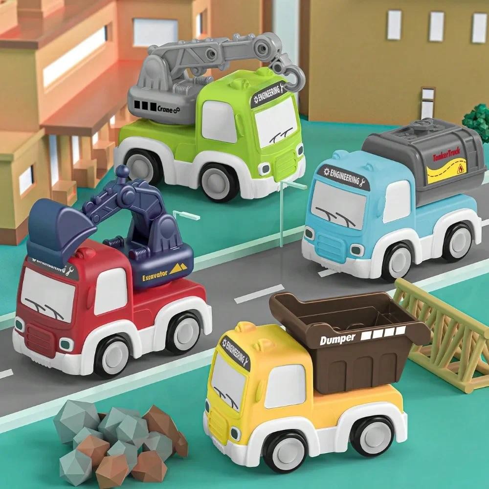 Cartoon Inertial Engineering Car Mini Toys Push and Go Car Boy's Engineering Car Excavator Dump Cran