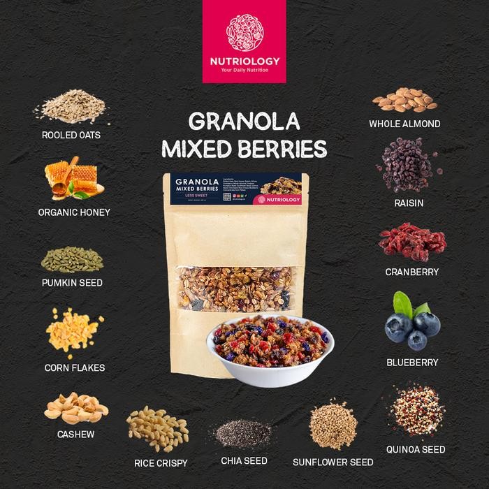 

Granola LESS SWEET 400 gr Nutriology Sereal Makanan Diet Sehat Crunchy - Mixed Berries