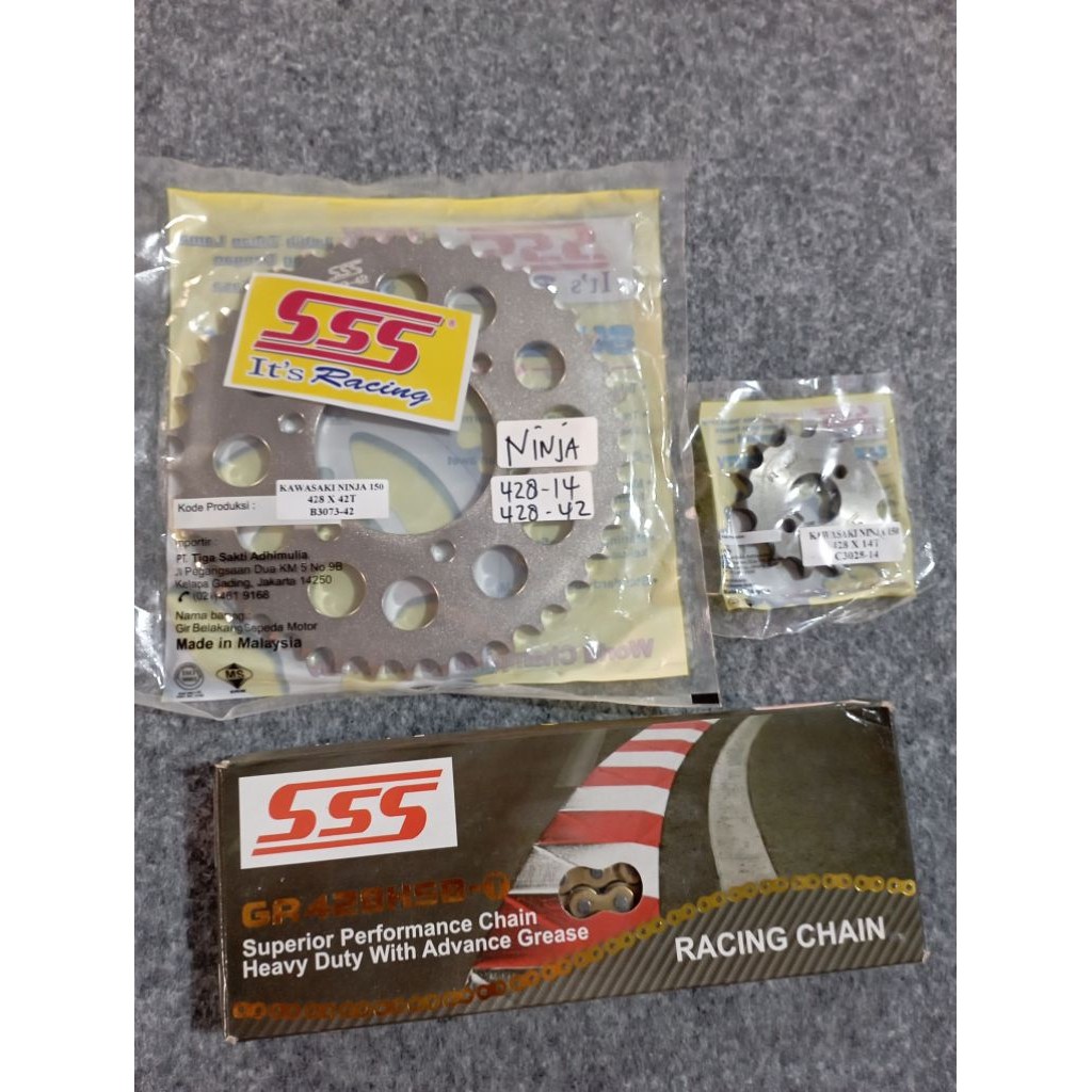 Gir Set  Model SSS Ninja 150 42/14 Rantai 428 130 Hsbt gold Ninja SS Ninja R Gear Original SSS Racin
