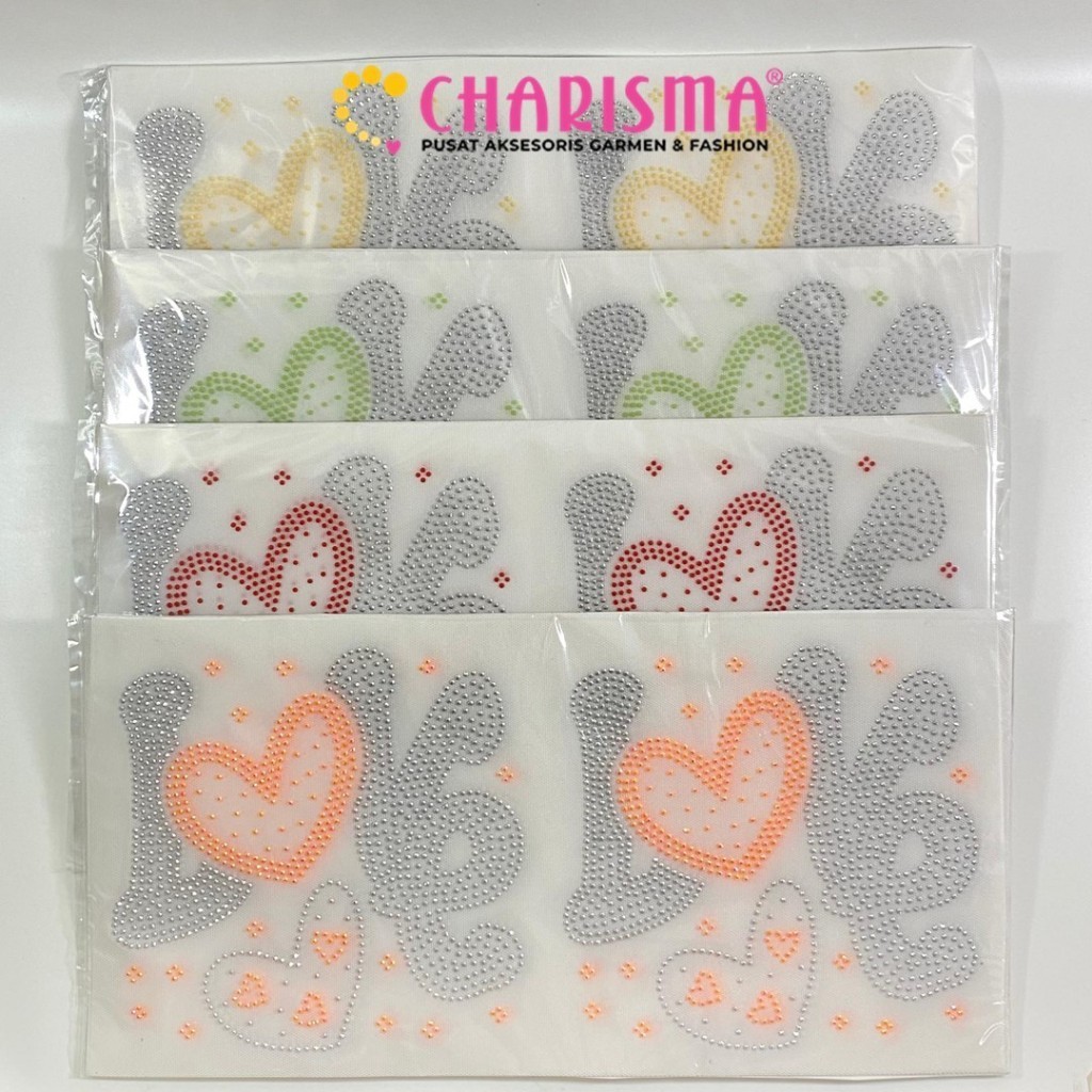 Charisma Mote Gosok Motif - Mote Gosok LOVE / Aksesoris Baju / Hotfix - Harga Per Lembar