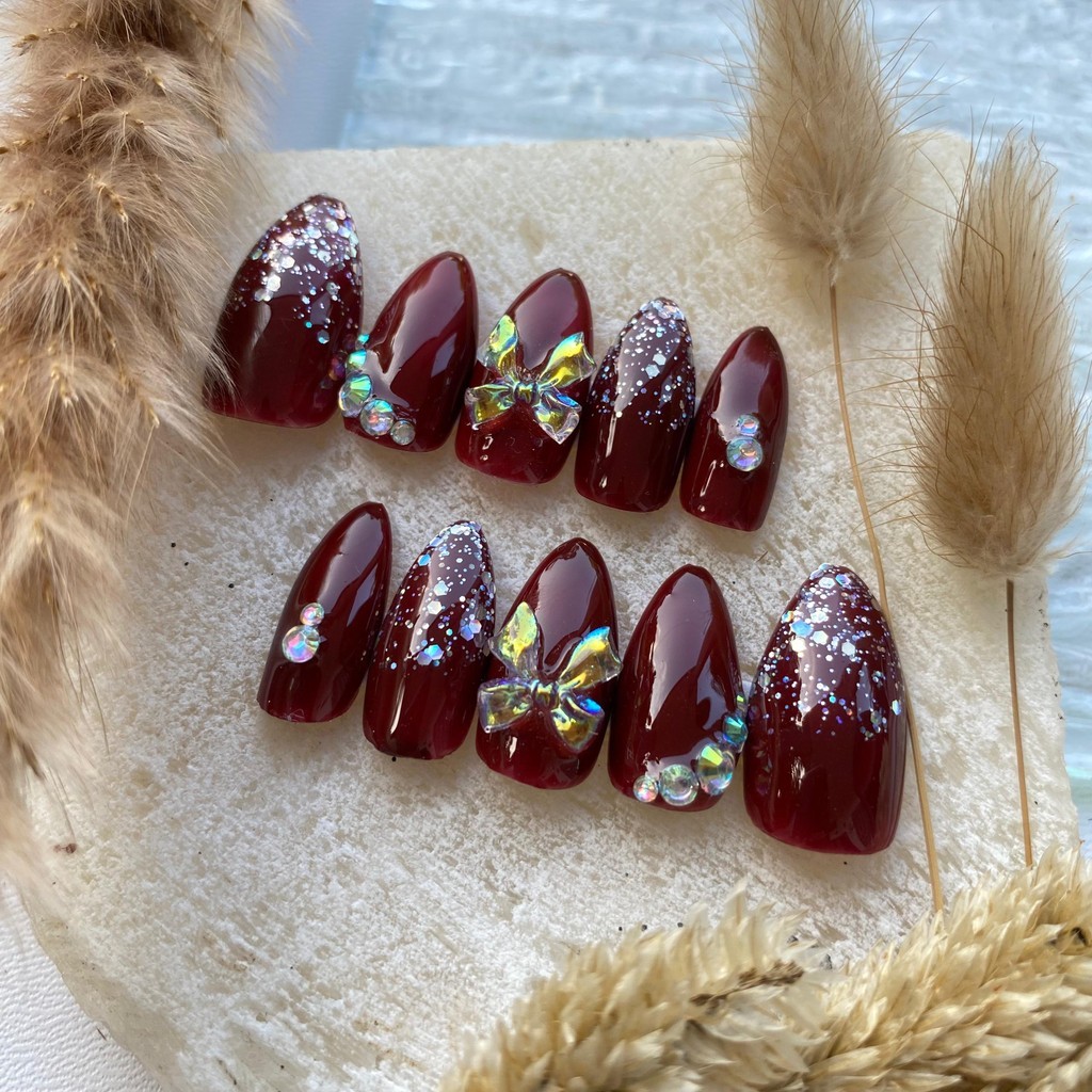 [A4 MAROON] Nail art kuku palsu + lem| Kuku palsu nail art| Kuku palsu + lem| Kuku palsu nail art + 