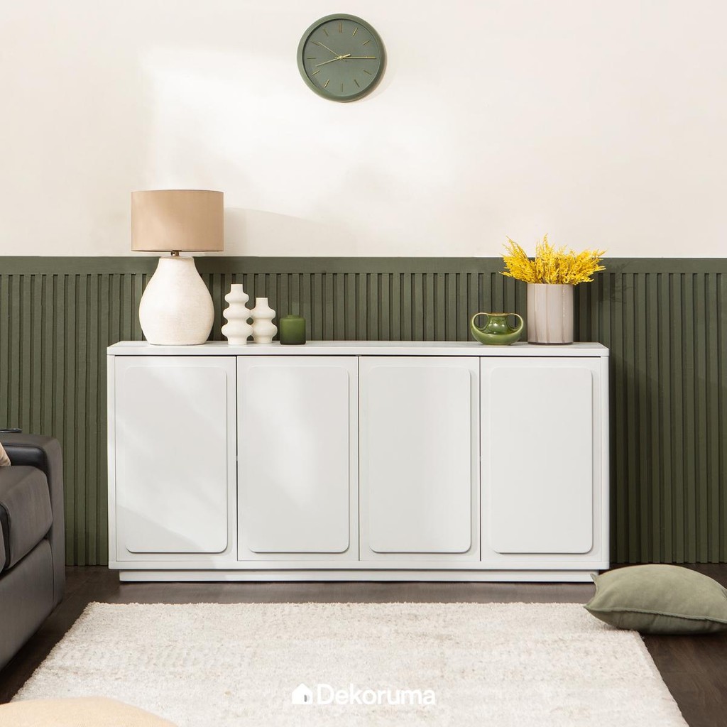 Dekoruma ANKA Credenza Minimalis 160CM / Rak Kabinet Ruang Tamu / Bufet MDF - Putih