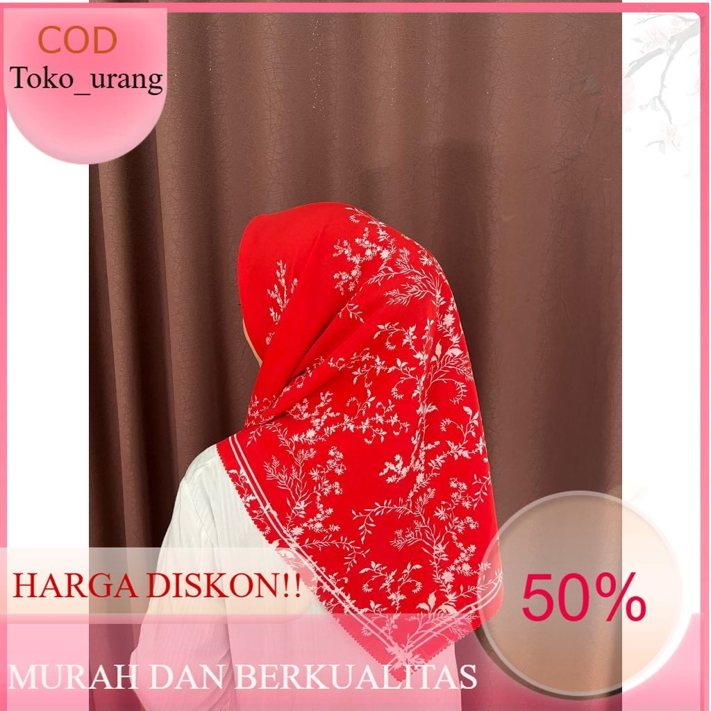 Jilbab Merah Putih  segi empat hijab voal premium Motif Kemerdekaan