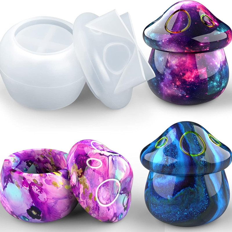 

Jar Resin Molds Silicone, Mushroom Jars Silicone Molds with Lid for Epoxy Resin Casting for DIY Jewelry Storage Box, Candy Conta