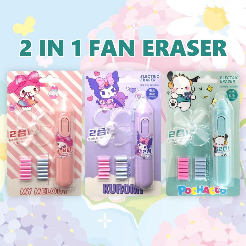 

penghapus elektrik murah Sakelar satu tombol, mudah digunakan Penghapus elektrik Sanrio dengan kipas