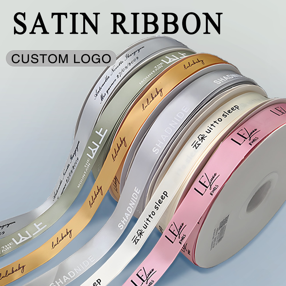 

Custom Flat Print Ribbon Personalized Logo Polyester Ribbon Wedding Birthday Satin Ribbons Decoration Crafts Fabric