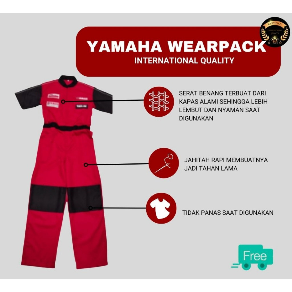 Seragam Kerja Mekanik Yamaha Ori - Wearpack Lengkap Pria - Pakaian Resmi Bengkel Yamaha Motor