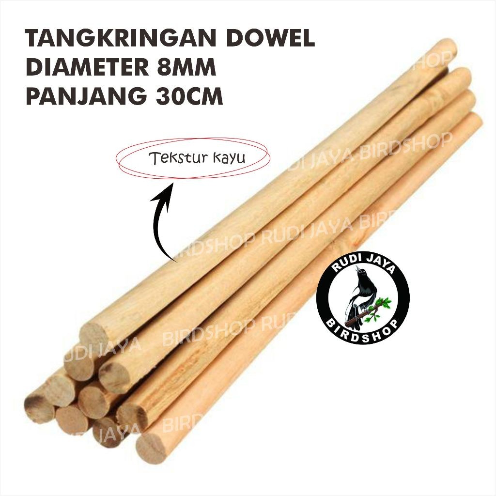 JUAL TANGKRINGAN DOWEL KAYU JATI DIAMETER 8 MM 1 PCS TANGKRINGAN SANGKAR KANDANG BURUNG PLECI KENARI
