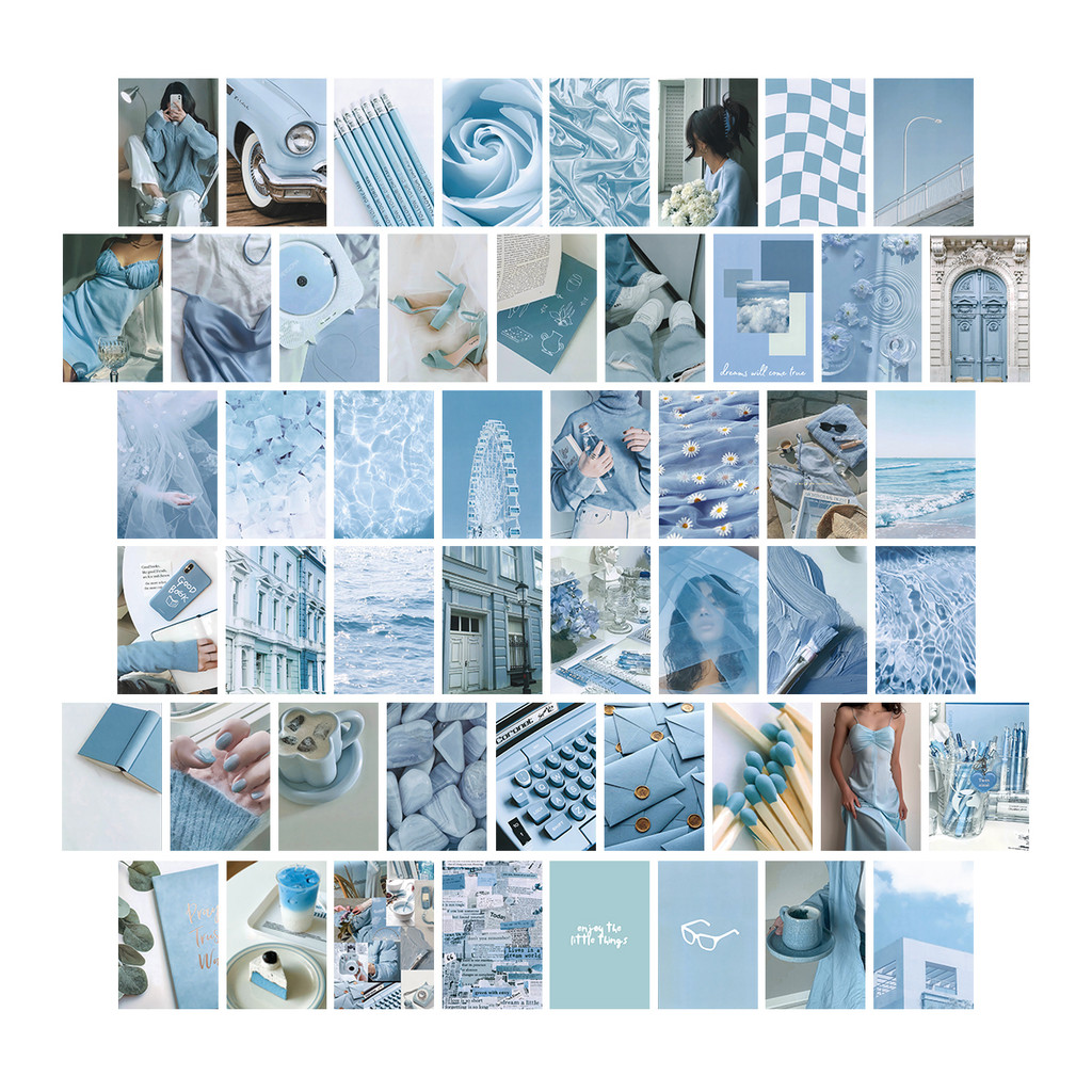 

50PCS,Blue Wall Collage Kit Aesthetic Picures,Room Decor For Bedroom,Decoration Postcards,Dorm Photo Wall Decor For Teen Girls