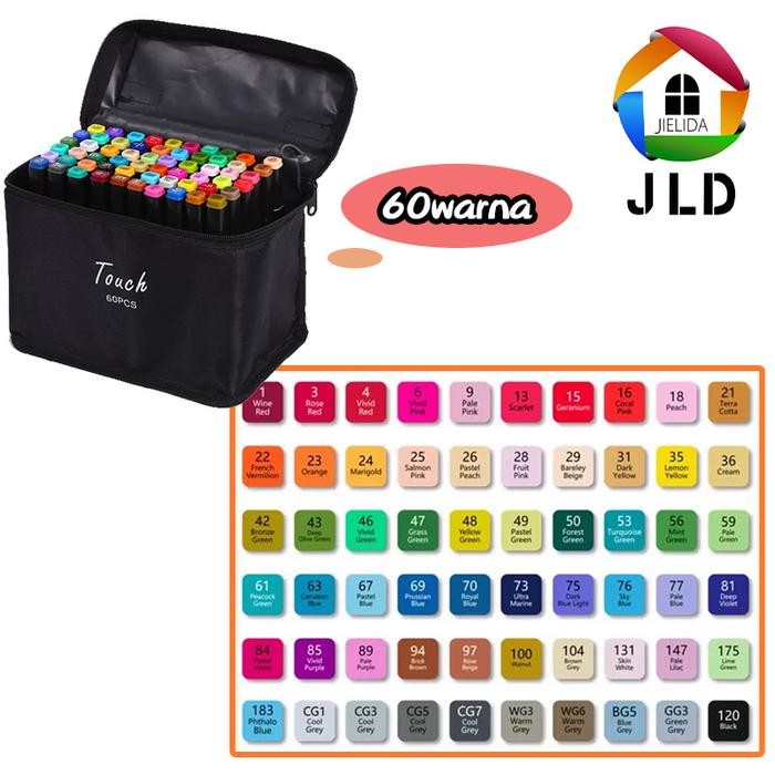 

JieLiDa Spidol Warna Stabilo Touch 24/36/48/60/80 Warna Dual Side Fine Art Brush Pen Sketsa Animation Markers Twin Market Set Spidol - 60 Warna