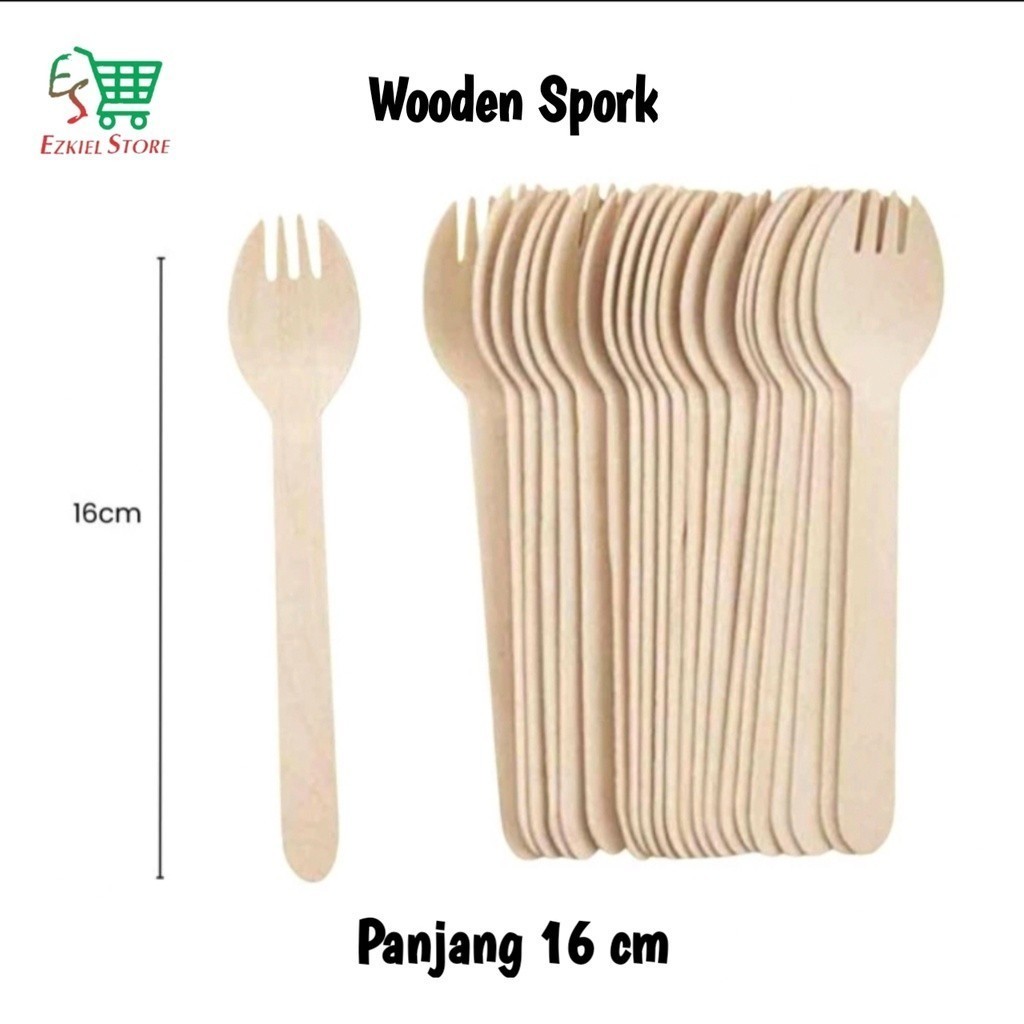 Spork Kayu Sekali Pakai Wooden Spork Sendok Garpu 2 in 1