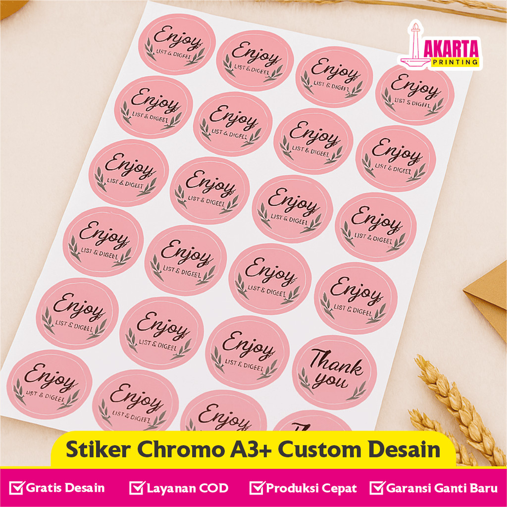 

Cetak Stiker Chromo A3 Murah Cutting Custom untuk Label Kemasan Makanan Minuman Online Shop
