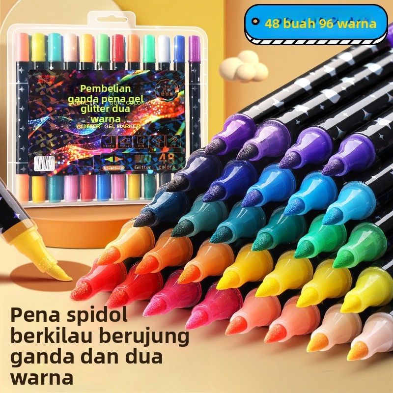 

Pensil Cat Dua Warna Pena Berkelip Dua Ujung, Pena Air Untuk Melukis Alat Tulis