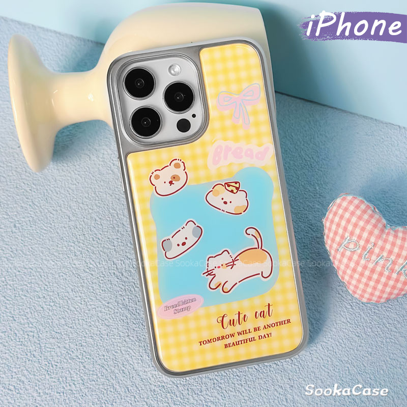 Lucu Kitten Bling Bling Hologram Case hp iPhone 16 13 15 11 12 11 14 Pro Max Silver Cewek Coquette A