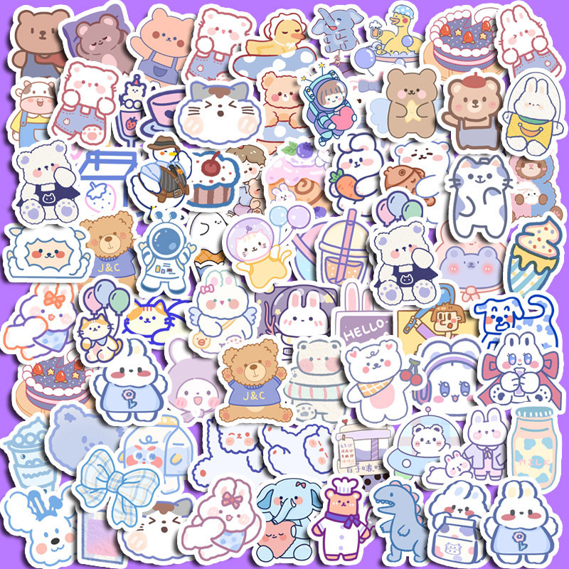 

90pcs Blue Brownie Cute Animal Graffiti Stickers Children's Diy Stationery Computer Stickers Student Stationery